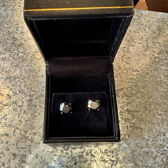 Authentic🔹4 CTW Black Round Brilliant Cut Natural Diamond Stud Earrings (14k) - Picture 8 of 14